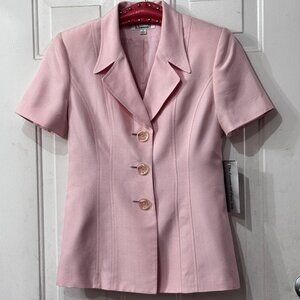 NWT b.bennett Sz 4 (S) Womens Silk Jacket Blazer Button Pink Short Sleeve Lined